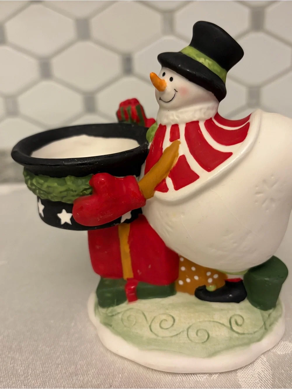 Yankee Candle Snowman Tea Light Holder - Red, White & Black